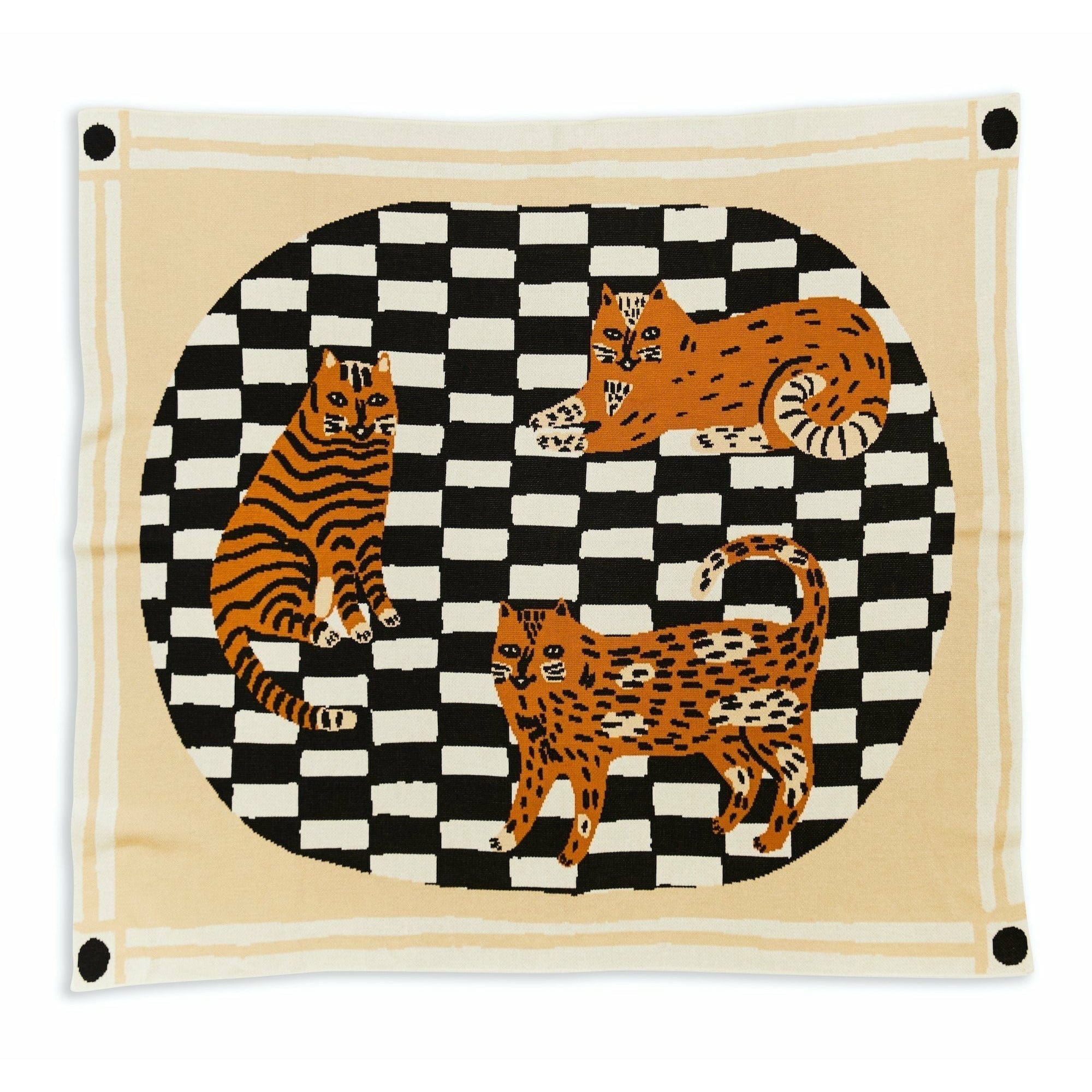 Biquette Throw Blanket Tabby in Egyptian Cotton Three of Cats Throw Blanket