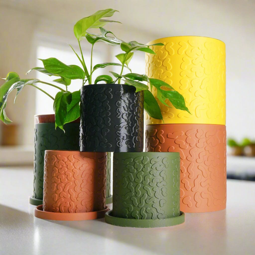 Rosebud HomeGoods Pots & Planters 4 / Black / Without Drip Tray Tiny Squiggle Cheetah Planter Pot, With Drainage & Drip Tray