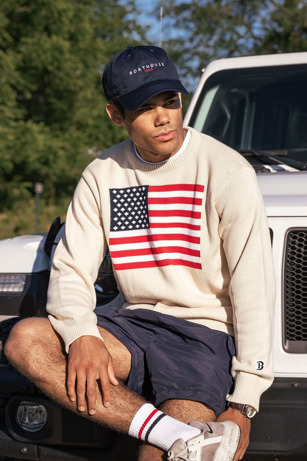 Boathouse unisex crew neck sweatshirt Unisex American Flag Knit Crew