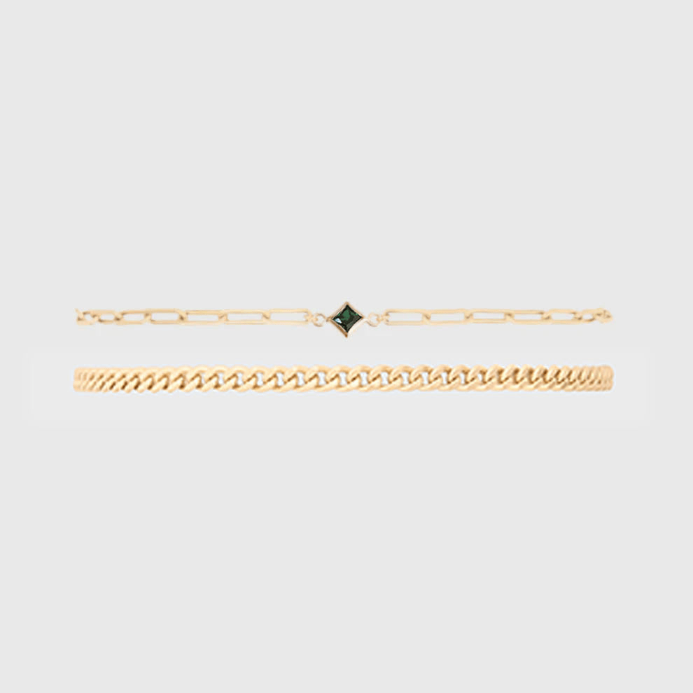 Cuffed by Nano LLC SMALL - 6.5" / May Birthstone + Gabi Curb Bracelet Stack