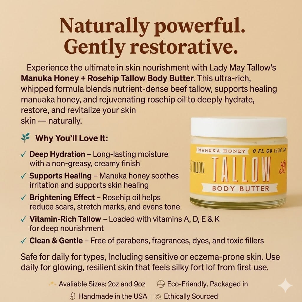 Lady May Tallow Body Cream/Lotion Manuka Honey & Rosehip Tallow Body Butter
