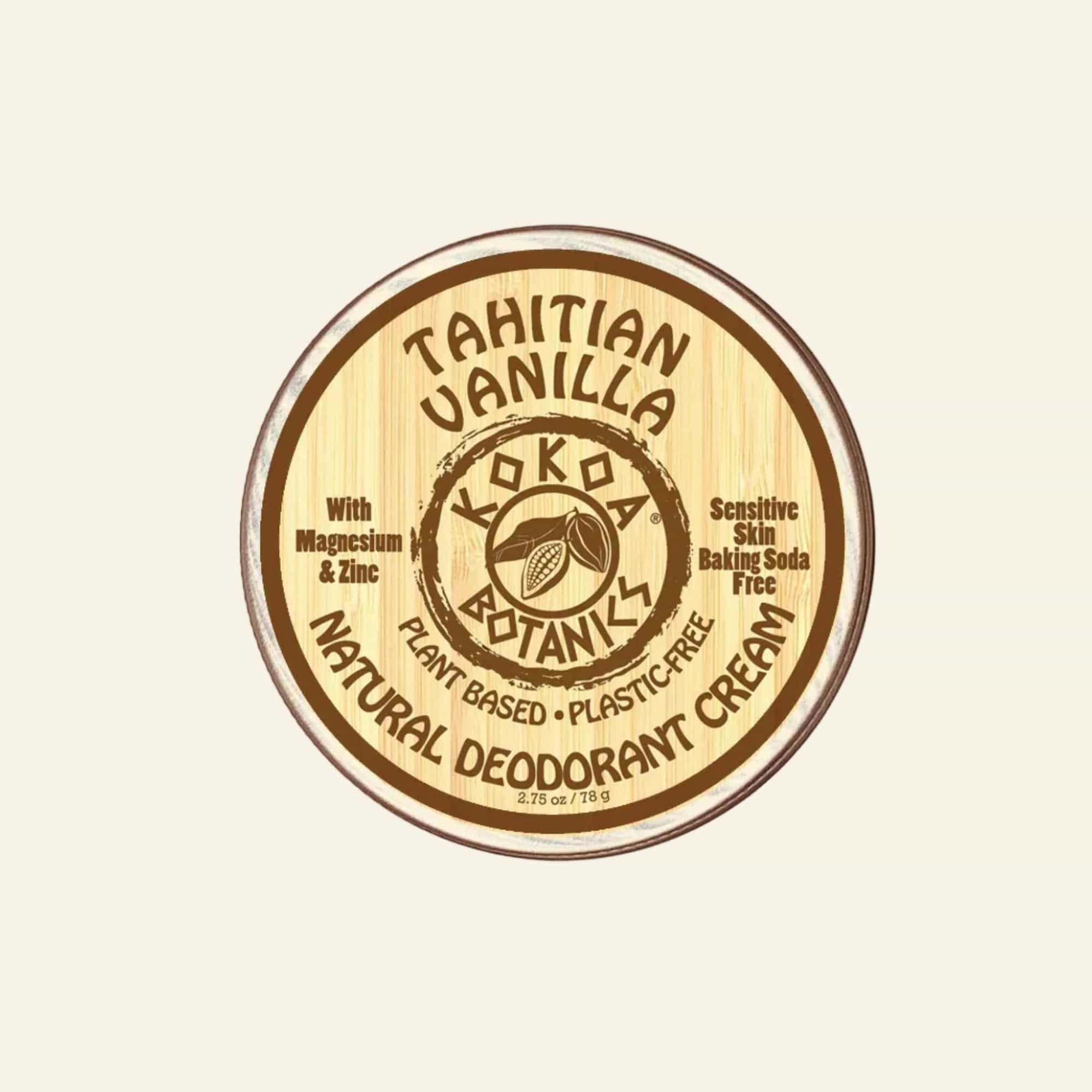 Tahitian Vanilla natural deodorant cream container with Loka Botanics branding on a white background