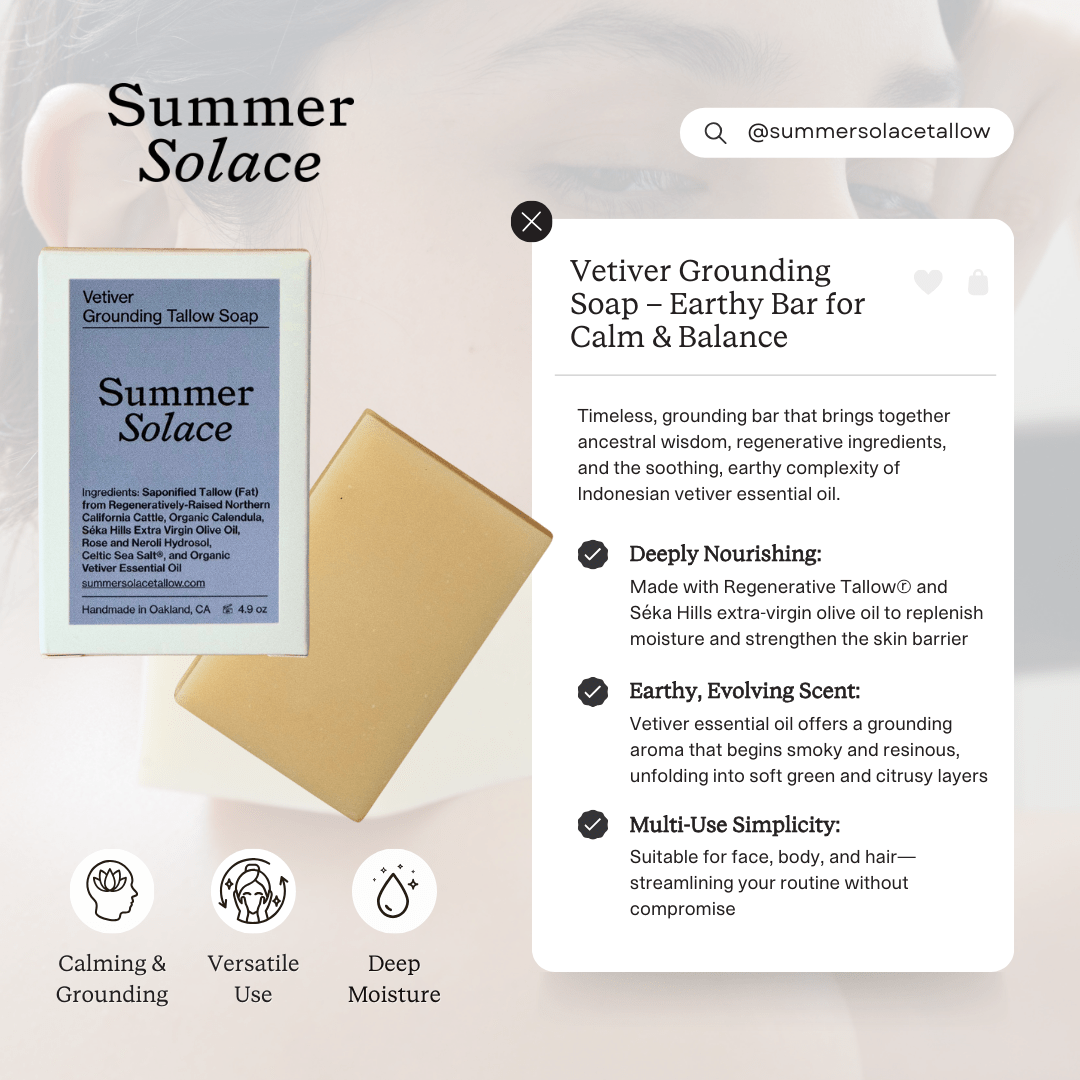 Summer Solace Tallow Tallow Soap Vetiver Grounding Soap – Earthy Bar for Calm & Balance
