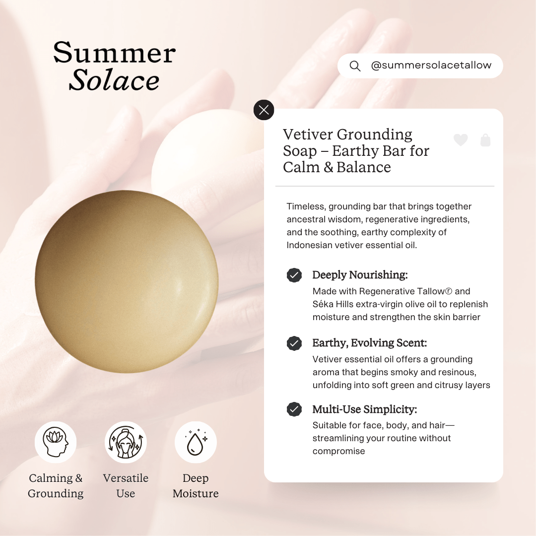 Summer Solace Tallow Tallow Soap Vetiver Sphere Soap – Grounding & Earthy Aromatic Cleanser