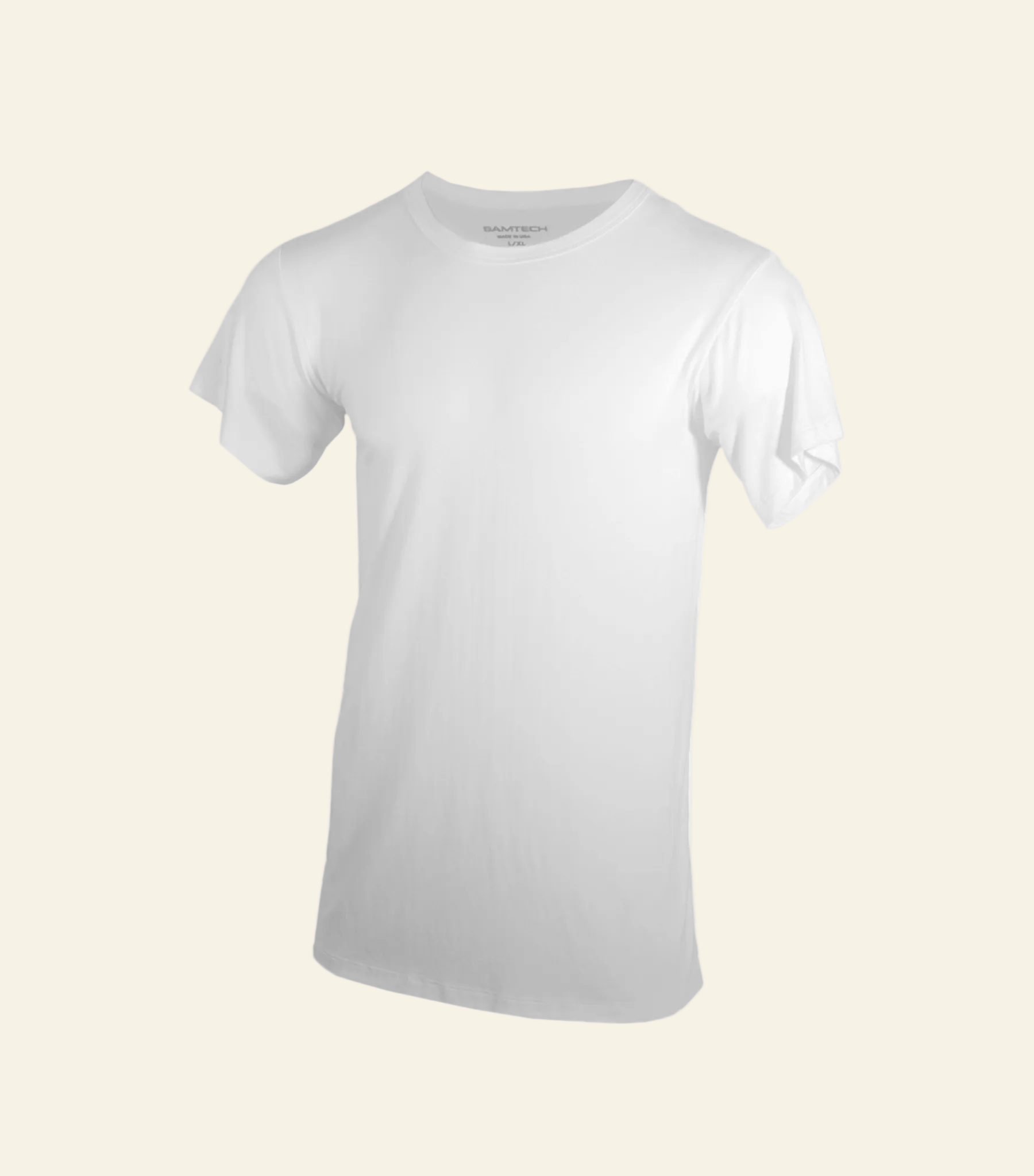 Plain white t-shirt on a light gray background