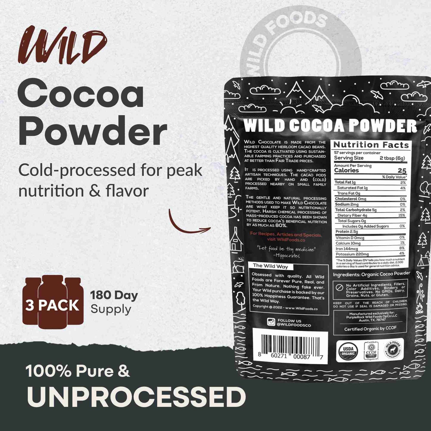 Cocoa Powder, 57 servings - Single-Origin Antioxidant - My American Goods