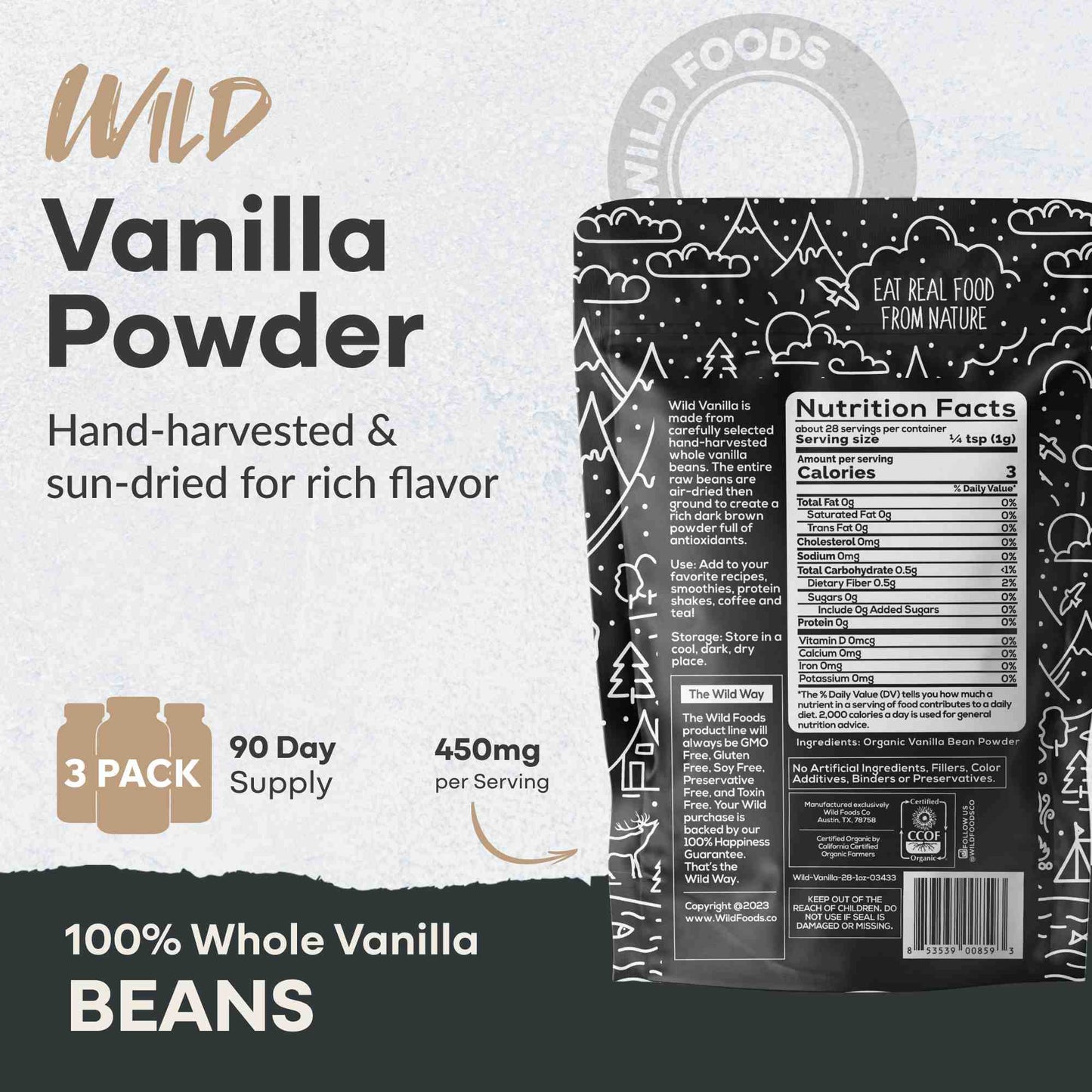 Vanilla Powder - 28 servings - Organic Ground Whole Vanilla Beans - My American Goods
