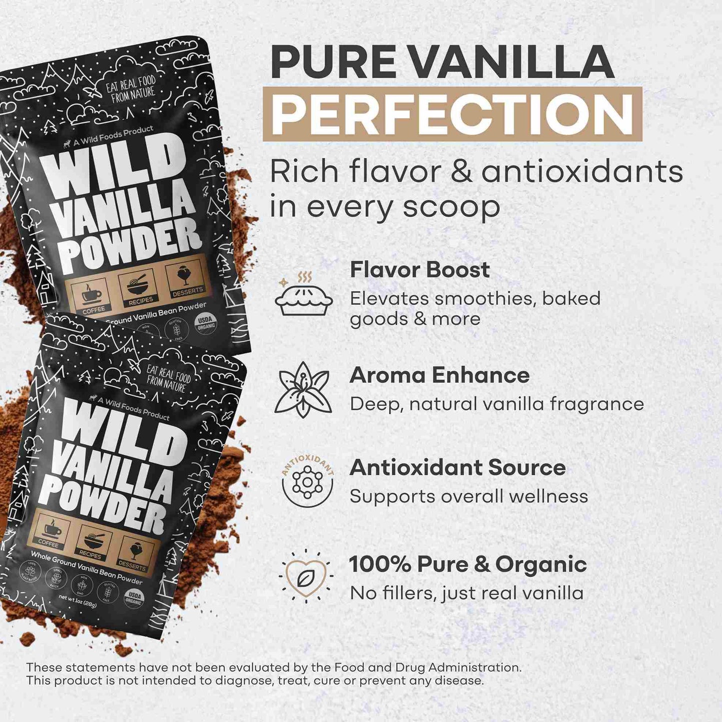 Vanilla Powder - 28 servings - Organic Ground Whole Vanilla Beans - My American Goods