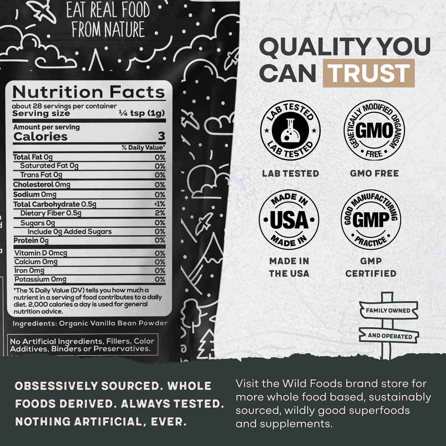 Vanilla Powder - 28 servings - Organic Ground Whole Vanilla Beans - My American Goods
