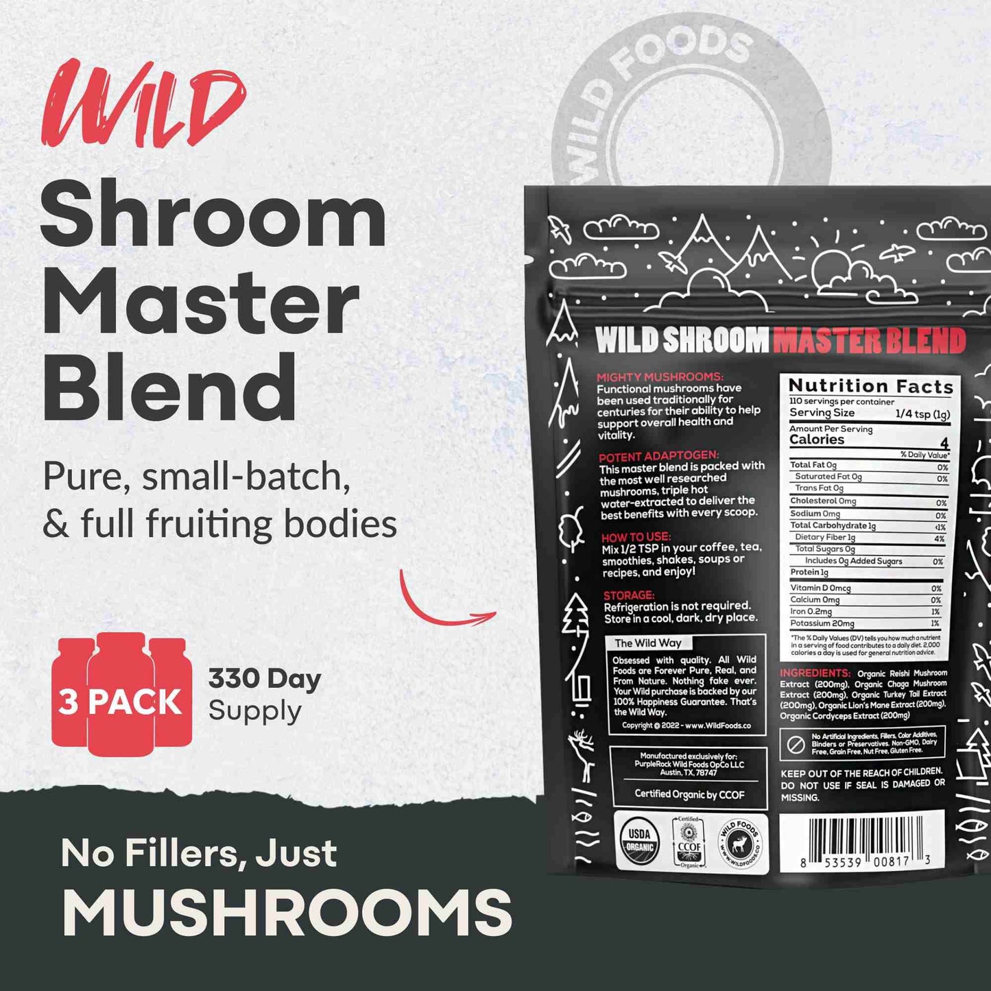 Master Mushrooms Blend, 110 servings – Immune Boosting Adaptogenic Mushrooms - My American Goods