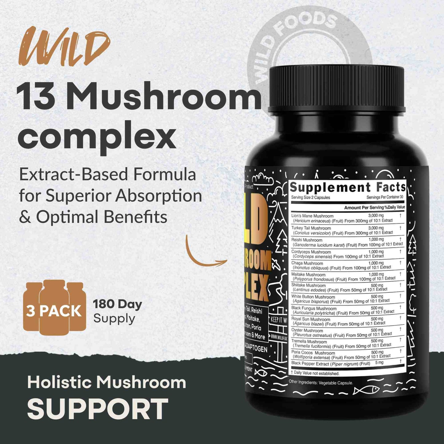 13 Mushroom Complex, 30 servings - Immunity and Longevity Support - My American Goods