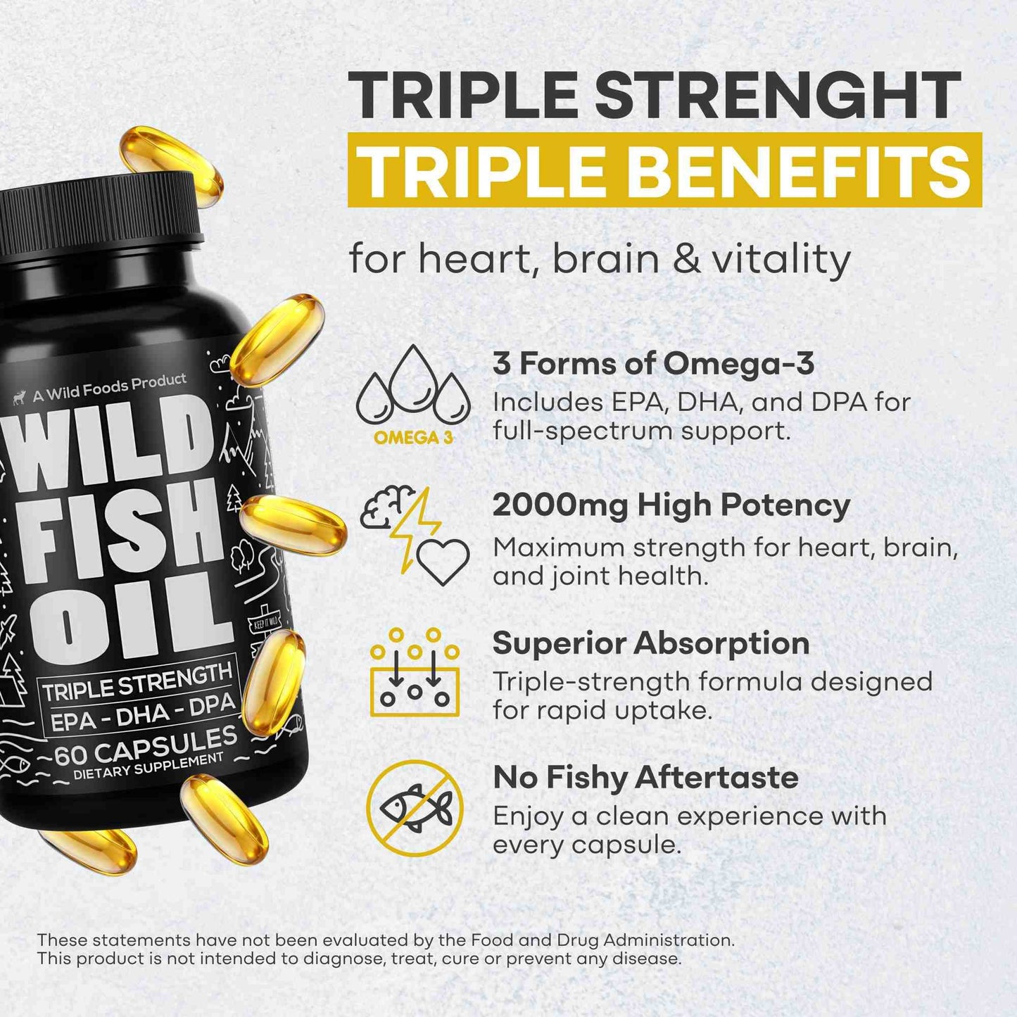 Fish Oil Capsules, 60 servings – Omega-3 for Heart Health & Cognitive Function - My American Goods