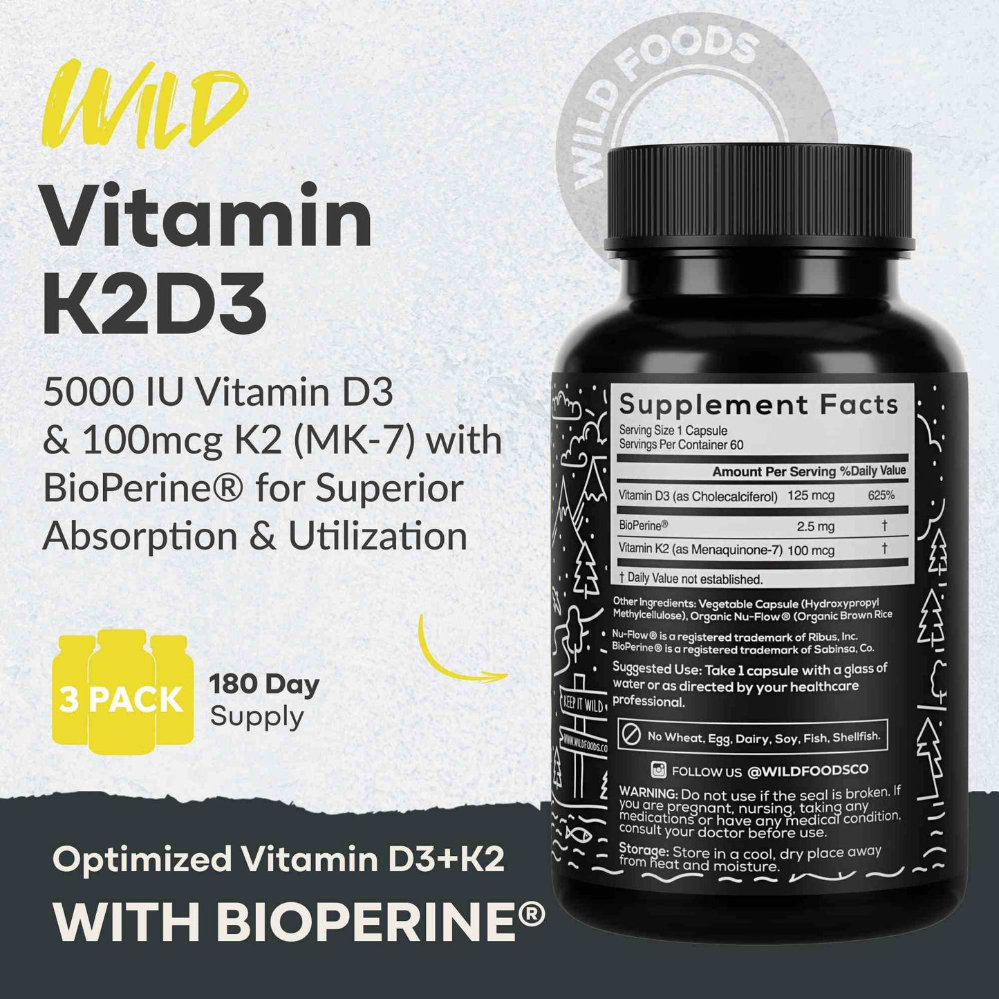Vitamin K2 (MK-7) & Vitamin D3 (5000 IU) & Black Pepper Extract - My American Goods
