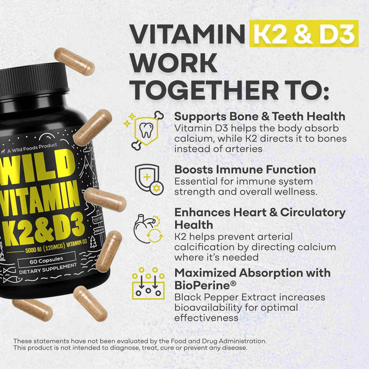 Vitamin K2 (MK-7) & Vitamin D3 (5000 IU) & Black Pepper Extract - My American Goods