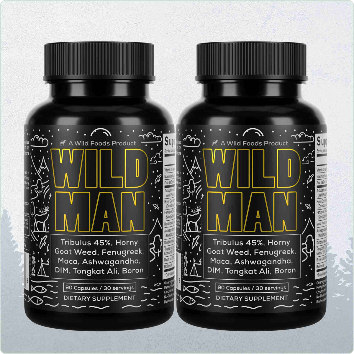 Wild Foods Supplements 2x - 180 caps (Save $5!) Wild Man Herbal Stack – Male Hormone Balance & Performance