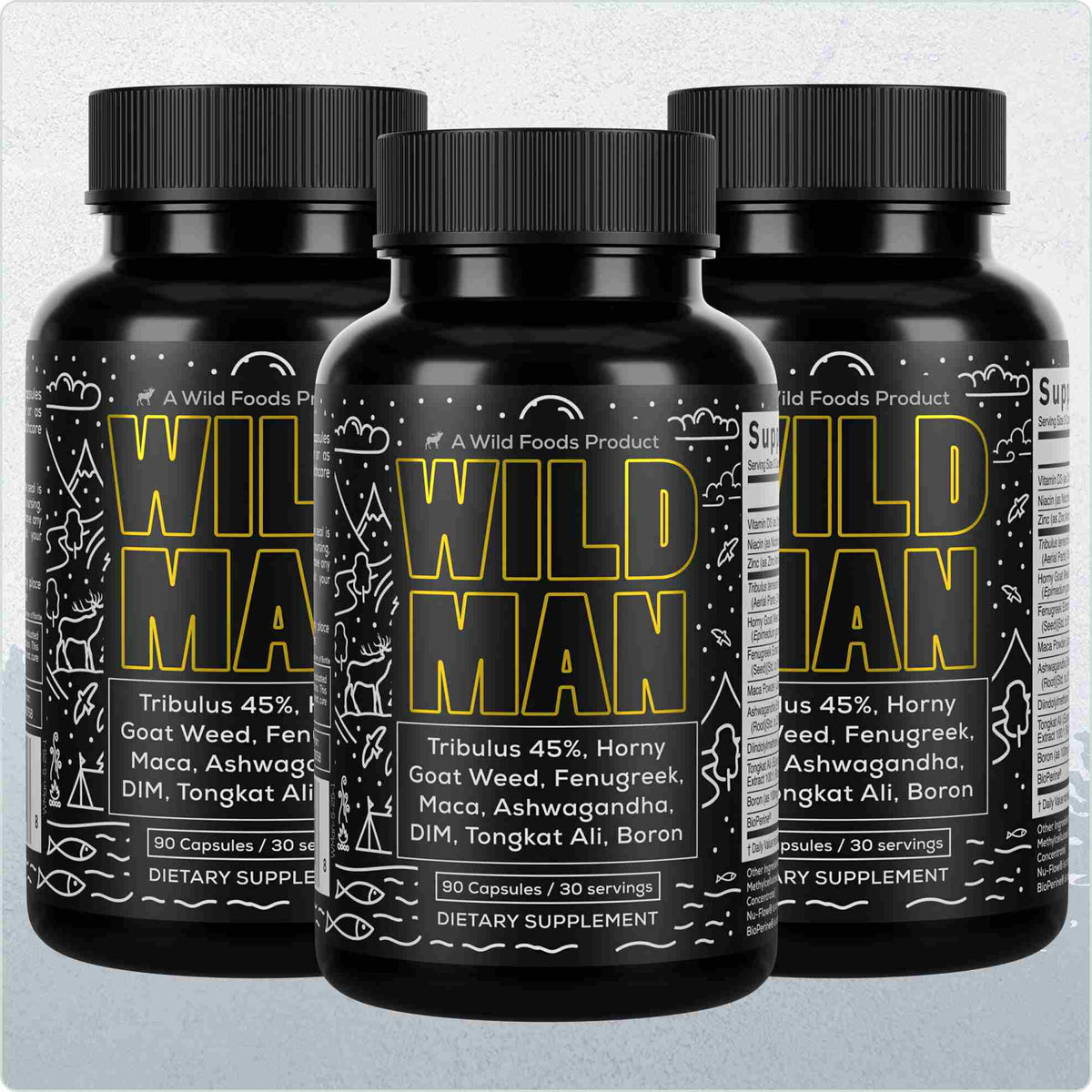 Wild Foods Supplements 3x - 270 caps (Save $15!) Wild Man Herbal Stack – Male Hormone Balance & Performance