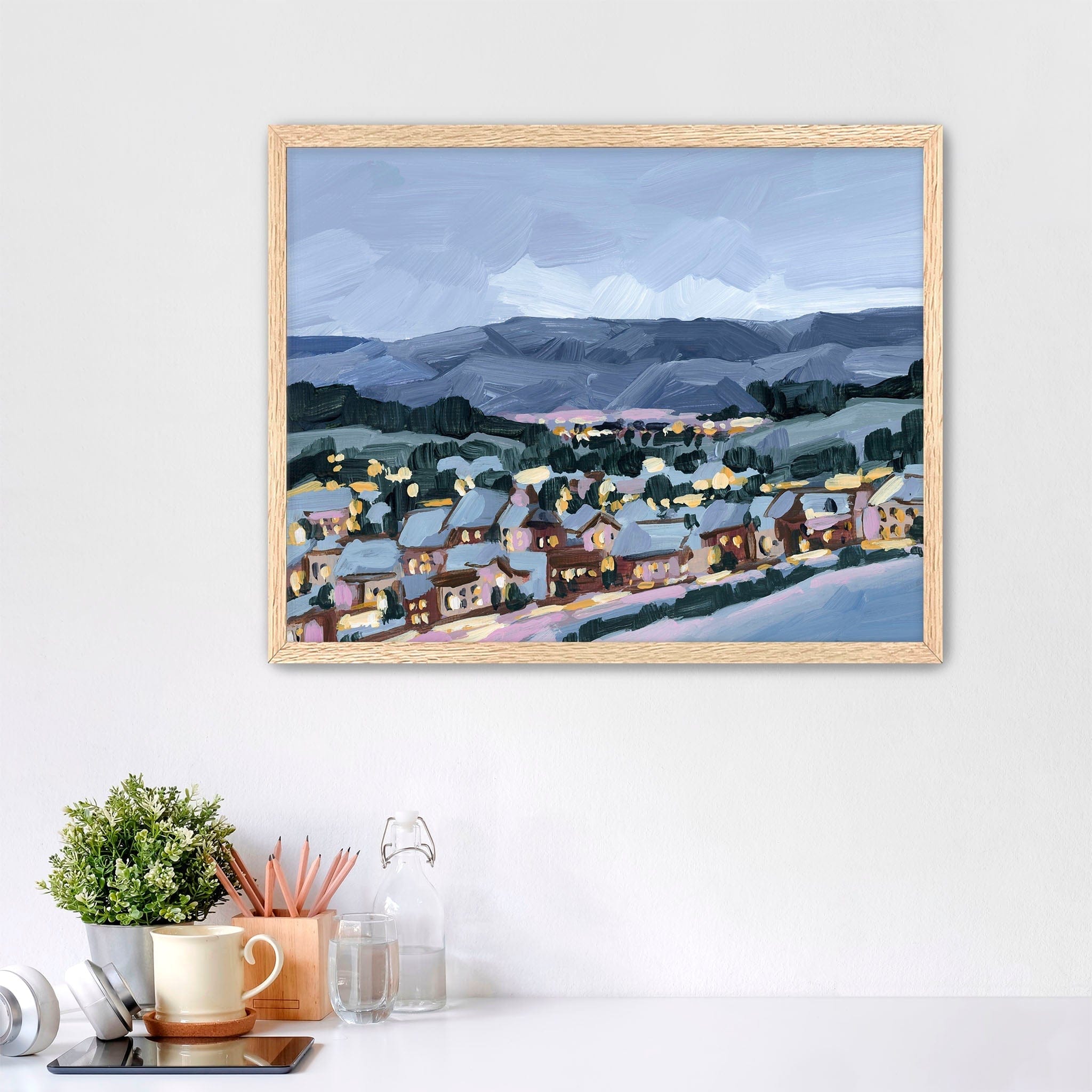 Katie Garrison Art Print Paper Print / 5x7 in / Oak Frame "Winter Village" Art Print