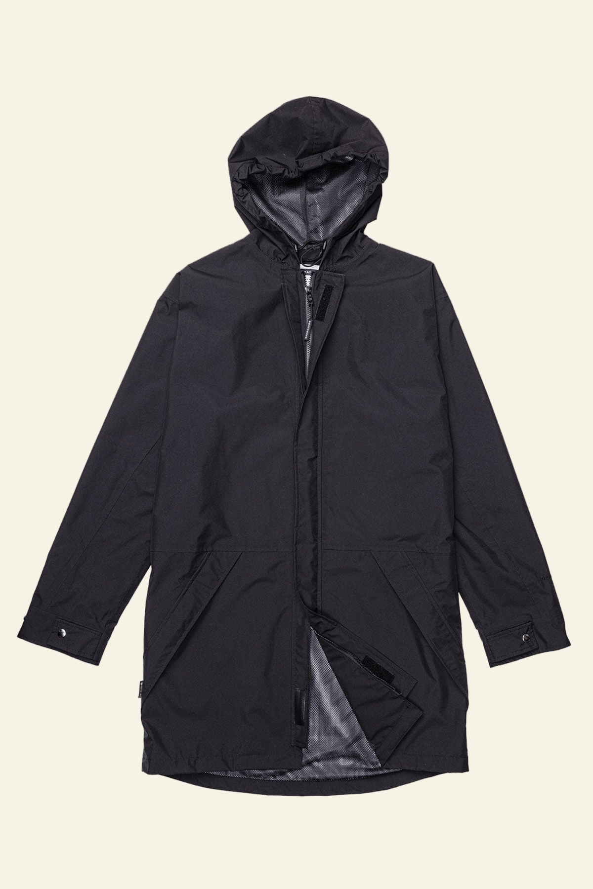 Black hooded jacket on a white background