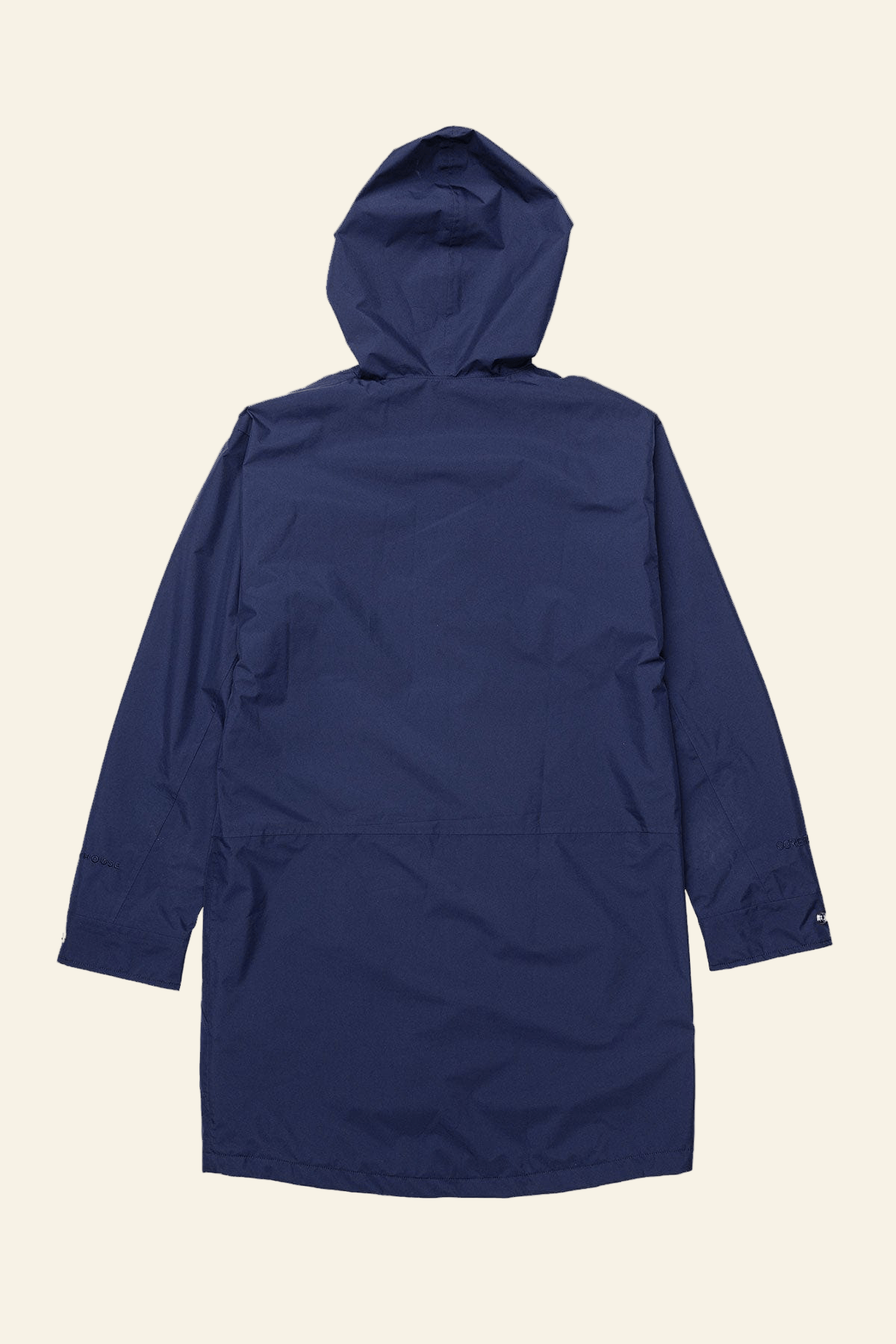 Navy blue raincoat on a white background