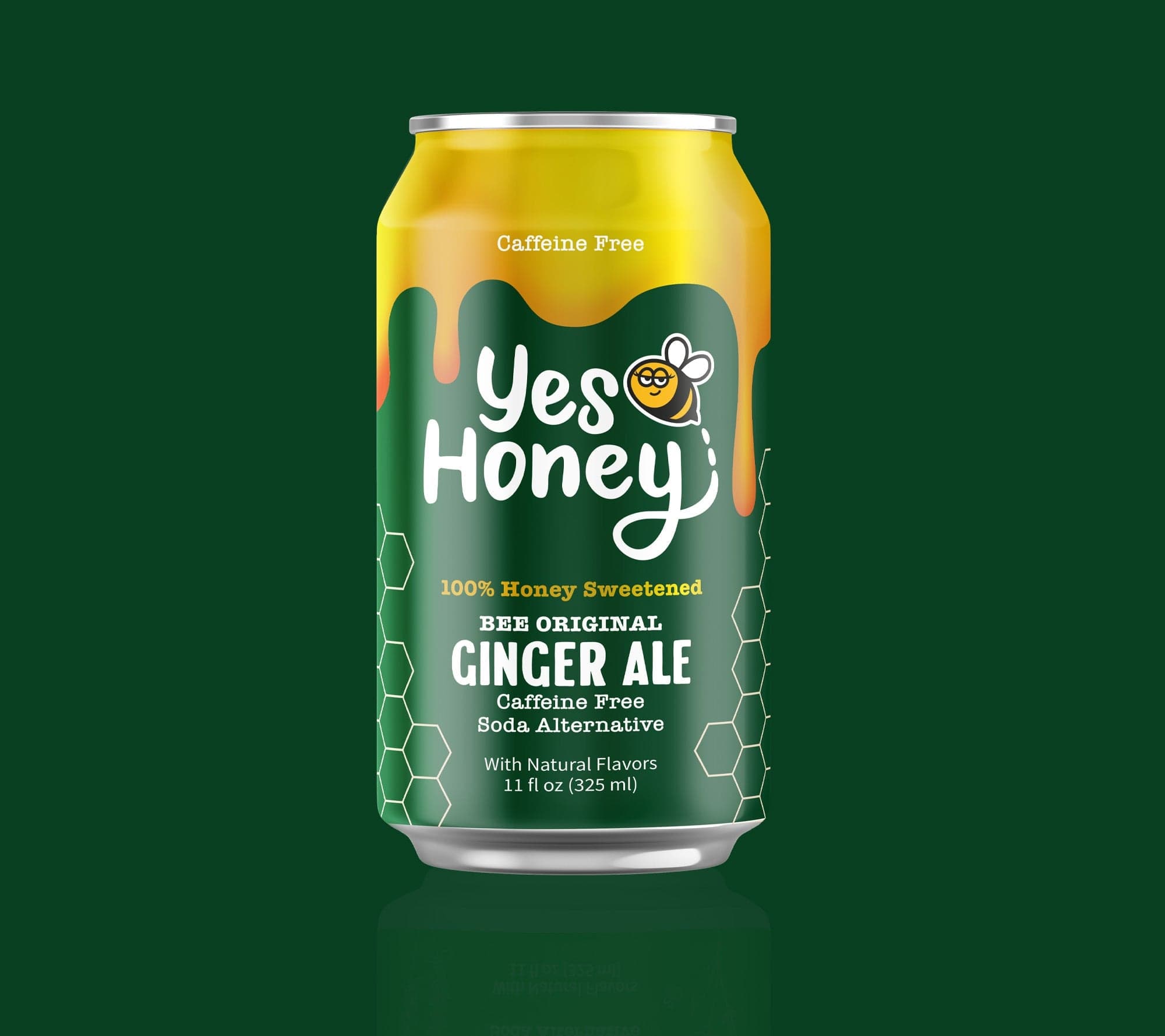 Can of Yes Honey Ginger Ale on a green background