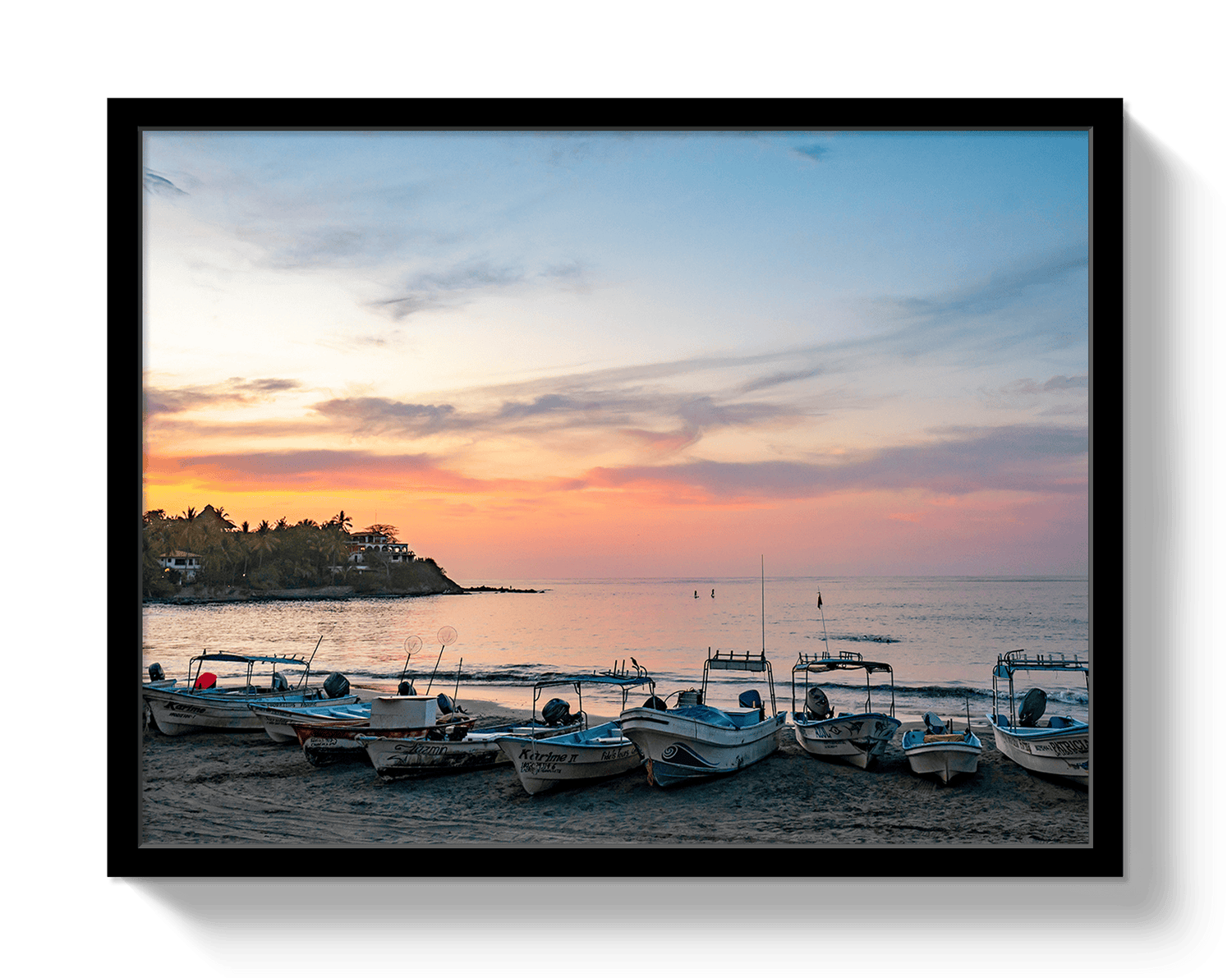 Johnny Vacay Black / 11x14 / Full Bleed Fishing Village