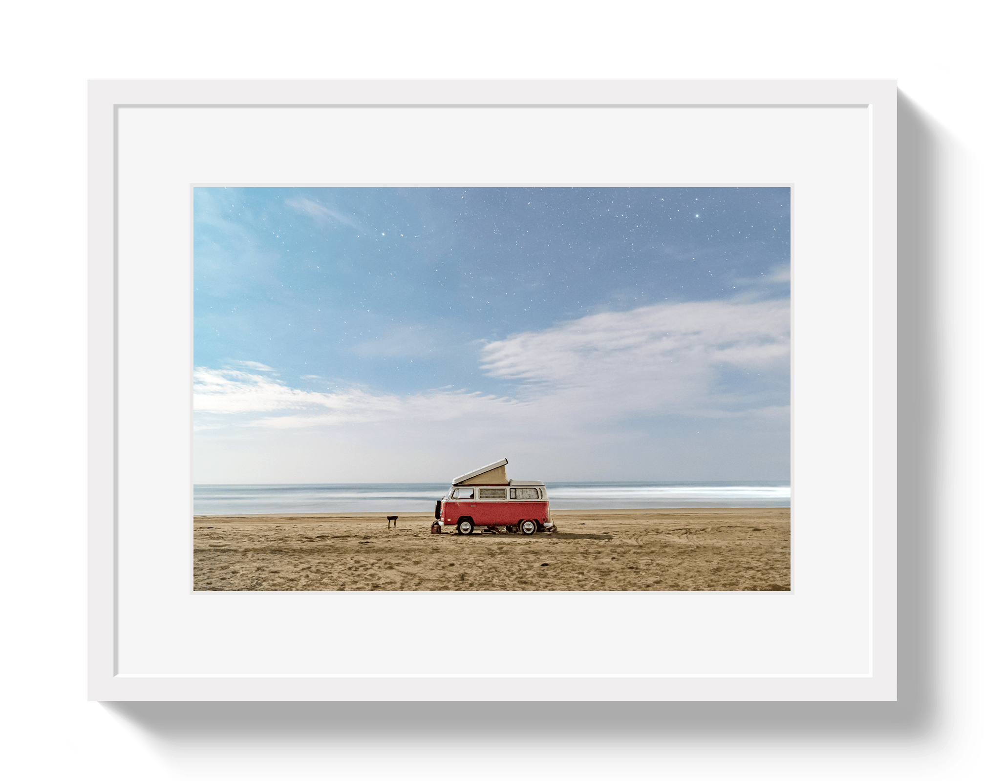 Johnny Vacay White / 11x14 / Matte Midnight Surf Bus