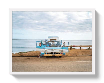 Johnny Vacay White / 11x14 / Full Bleed Vagabond Bus
