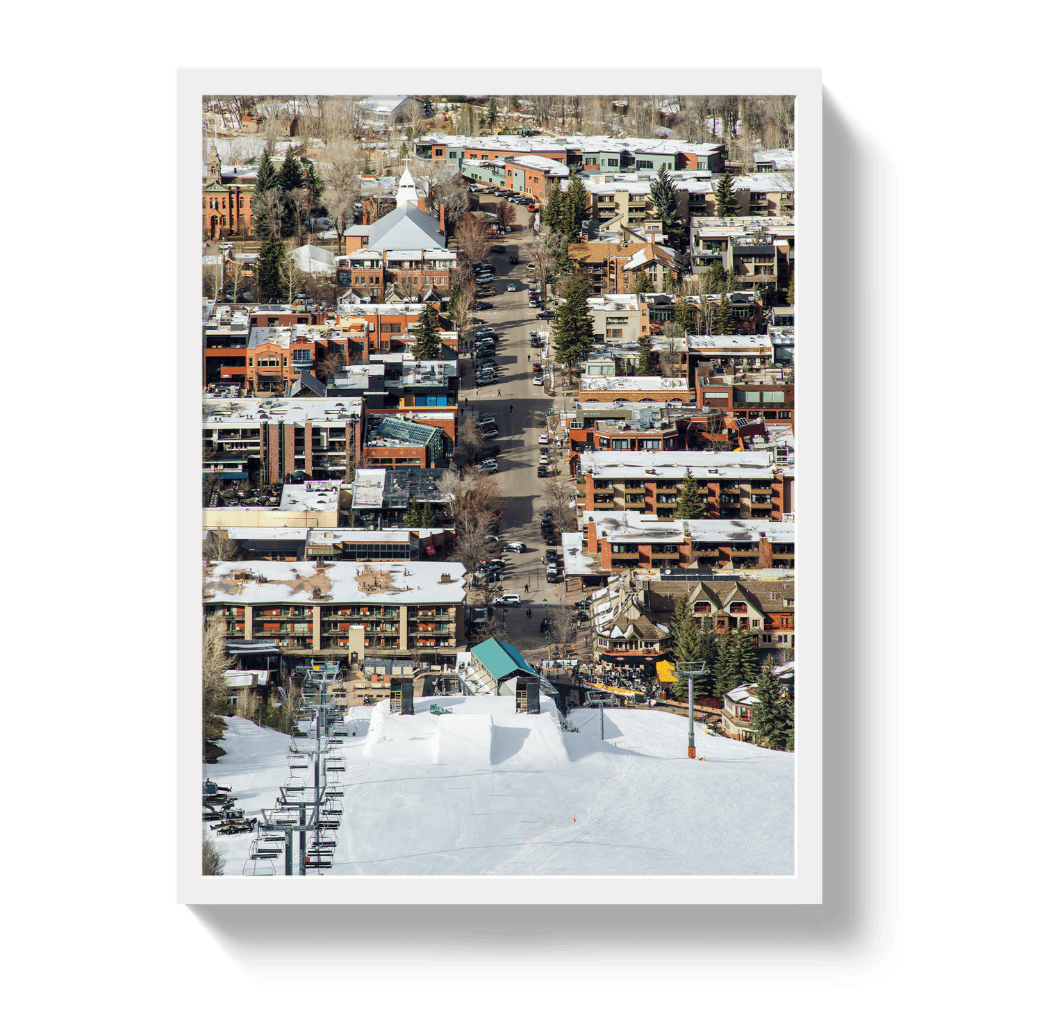 Johnny Vacay White / 11x14 / Full Bleed Aspen Ski Town