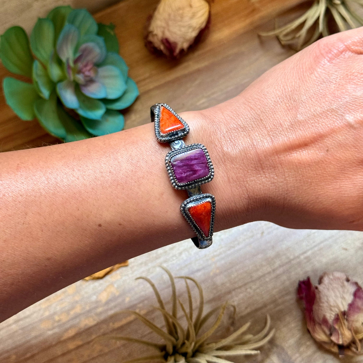 MJ Purple &amp; Red Spiny Oyster Sterling Silver Cuff