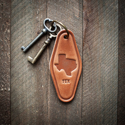 Texas State Silhouette Leather Keychain Motel Style