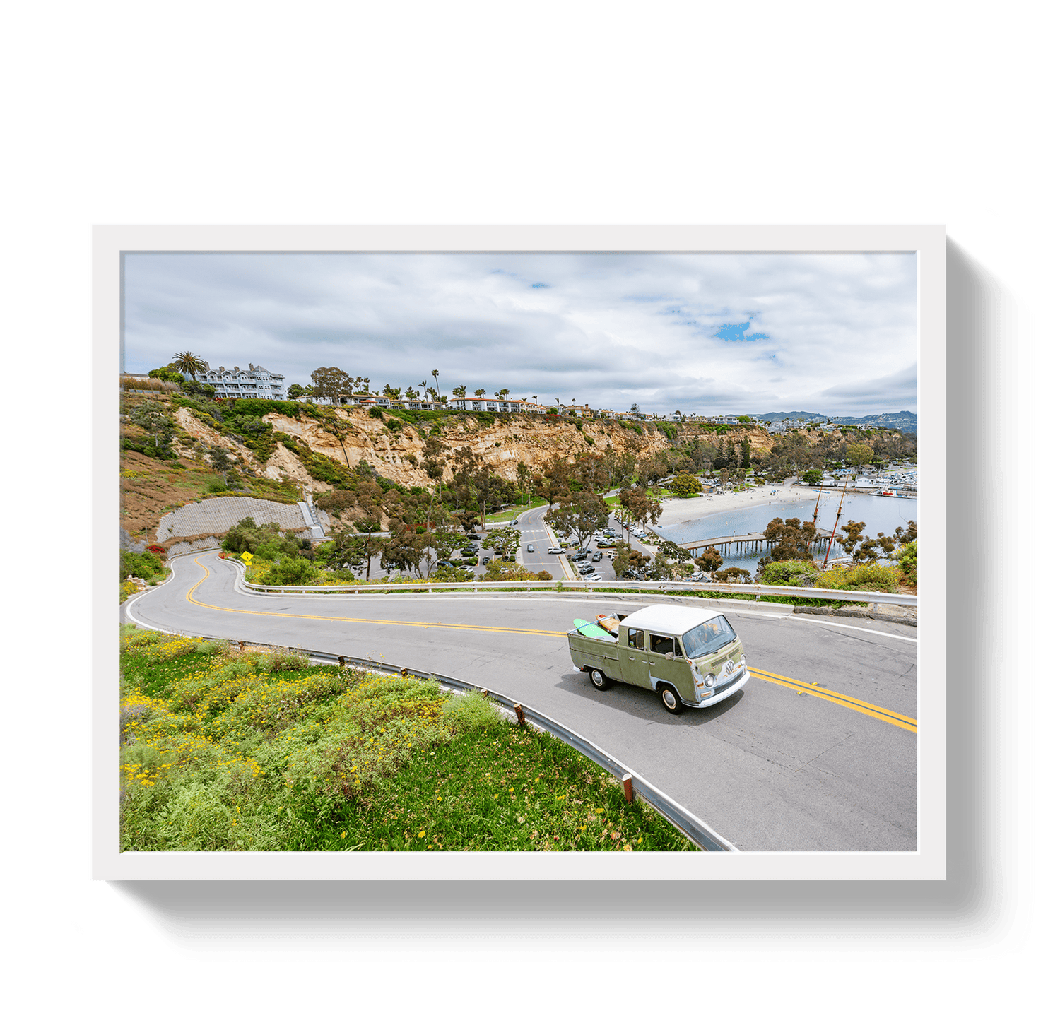 Johnny Vacay White / 11x14 / Full Bleed Dana Point Bus