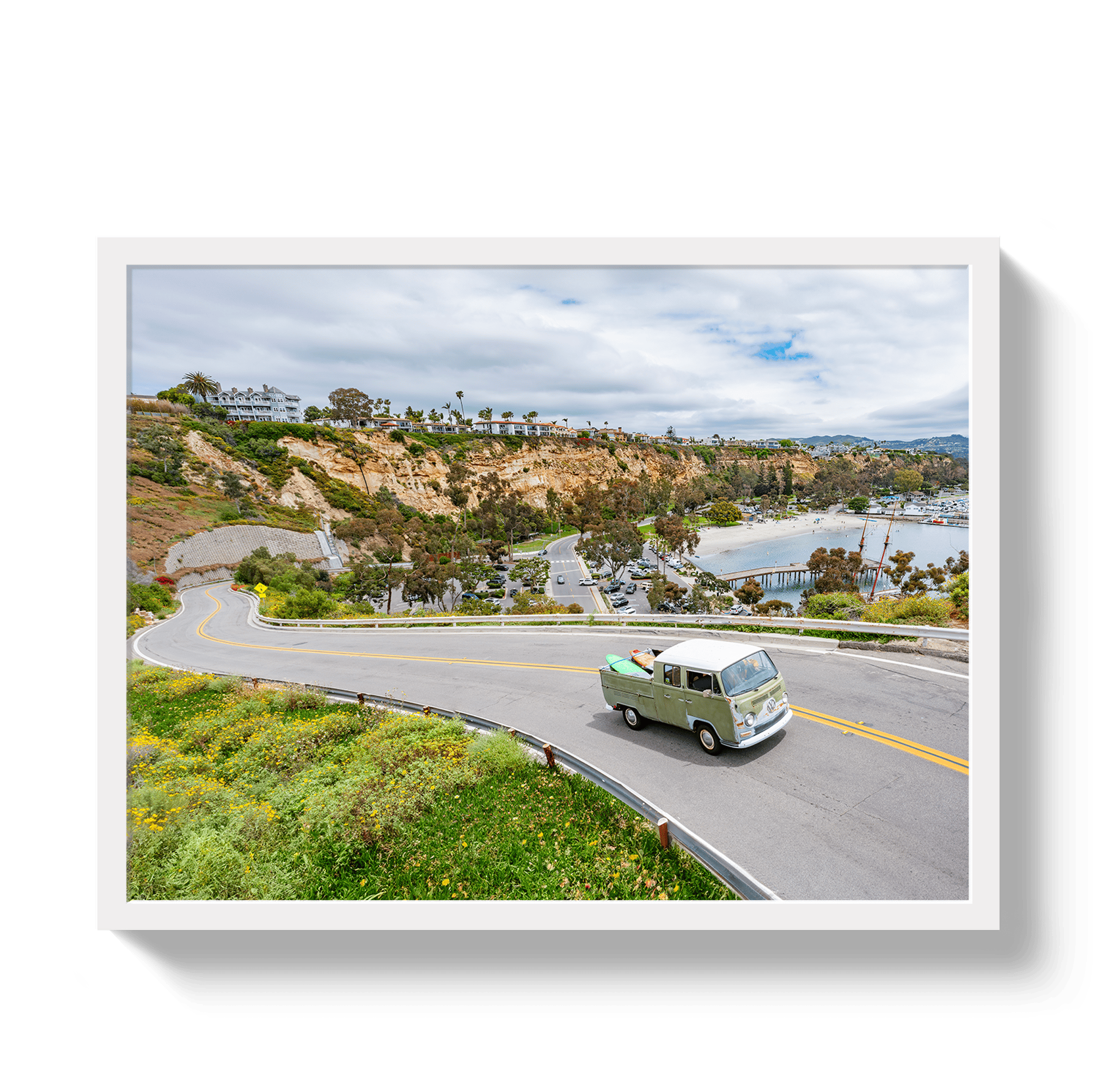 Johnny Vacay White / 11x14 / Full Bleed Dana Point Bus
