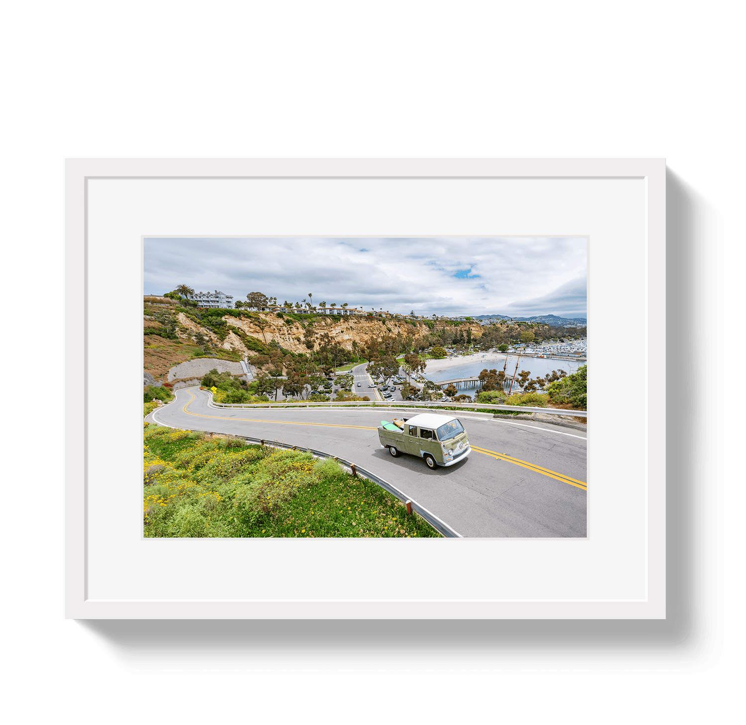 Johnny Vacay White / 11x14 / Matte Dana Point Bus