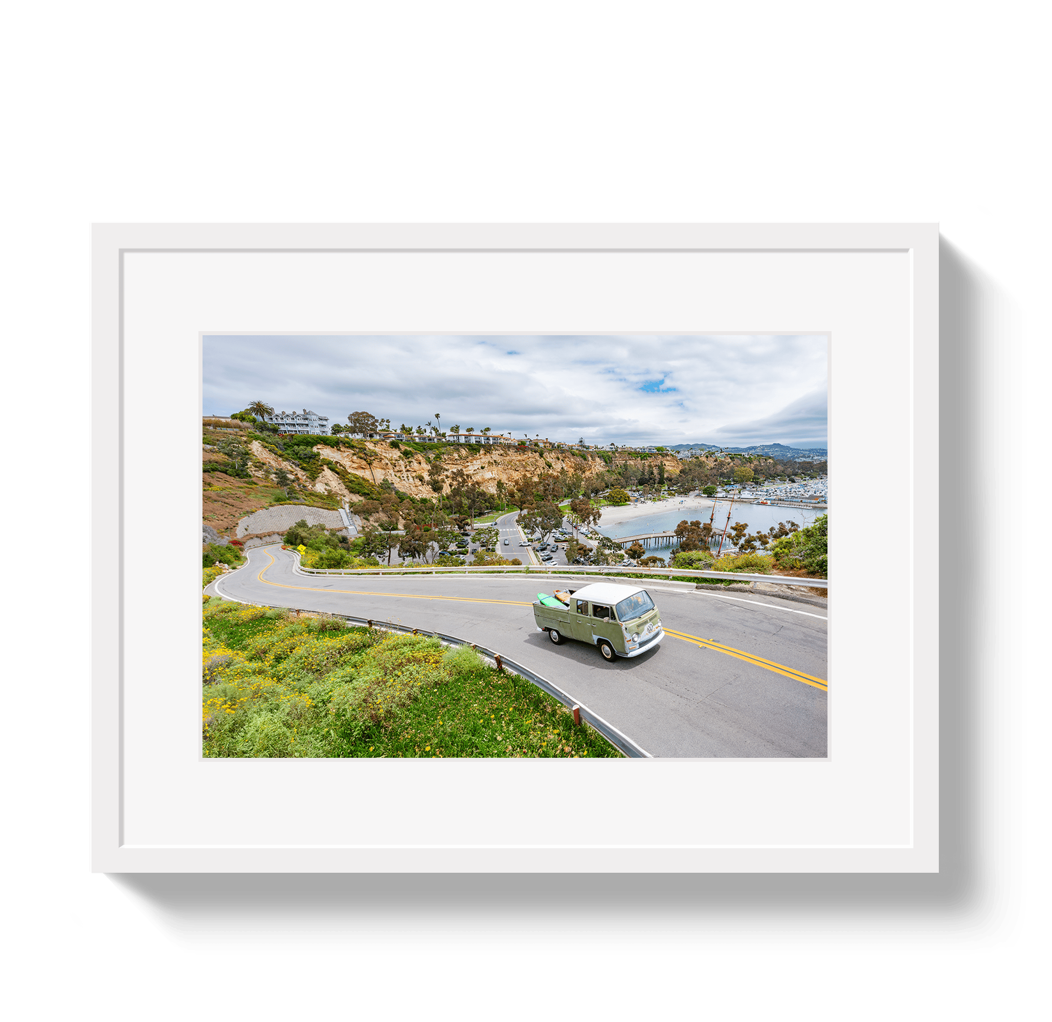 Johnny Vacay White / 11x14 / Matte Dana Point Bus