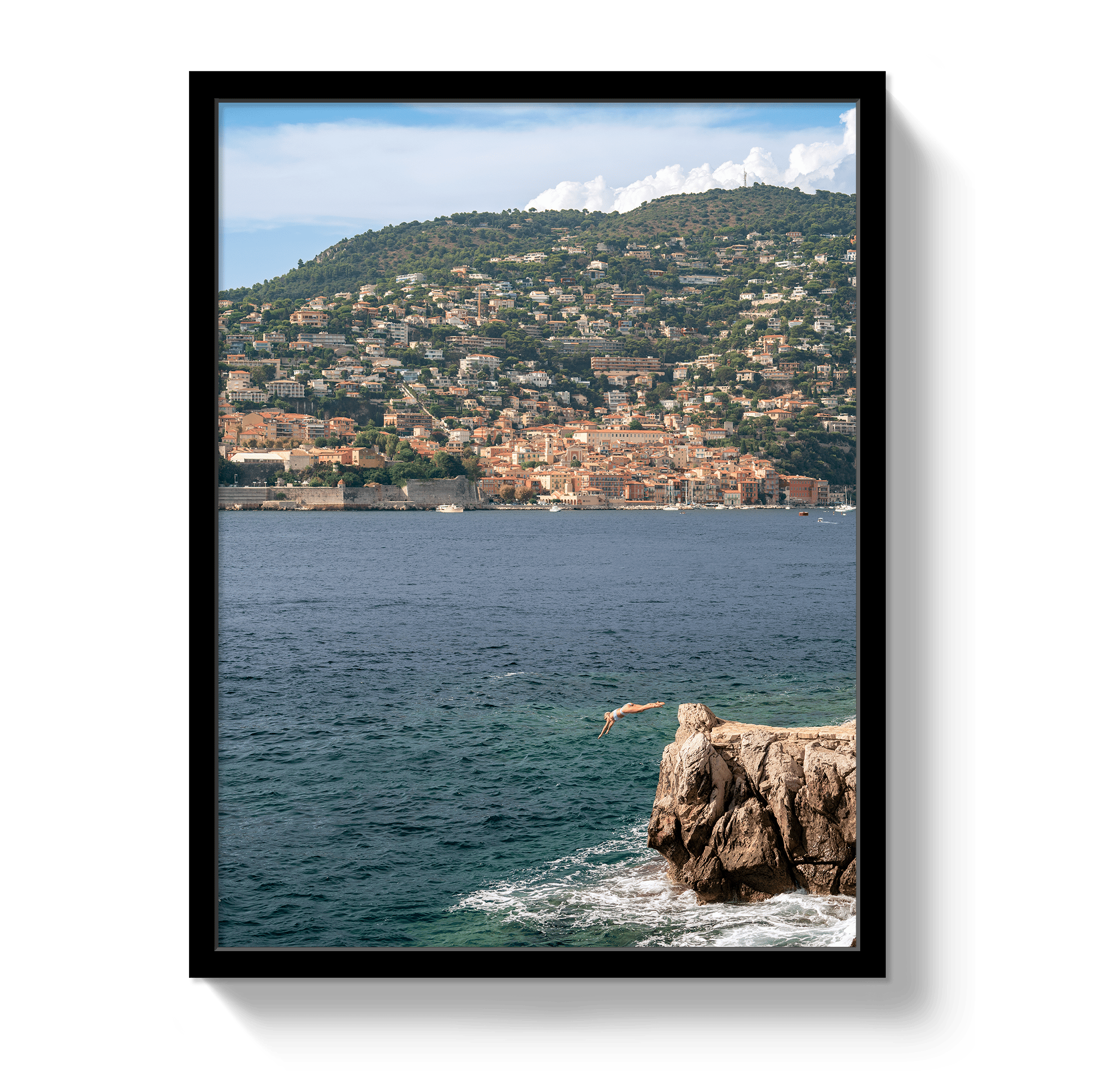 Johnny Vacay Black / 11x14 / Full Bleed Mediterranean Dive