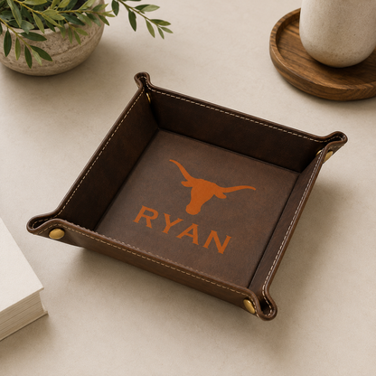Texas Longhorn Burnt Orange Leather Catchall Tray