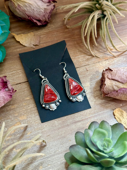 Red Spiny Oyster Dangle Earrings by Shay Pfeiffer