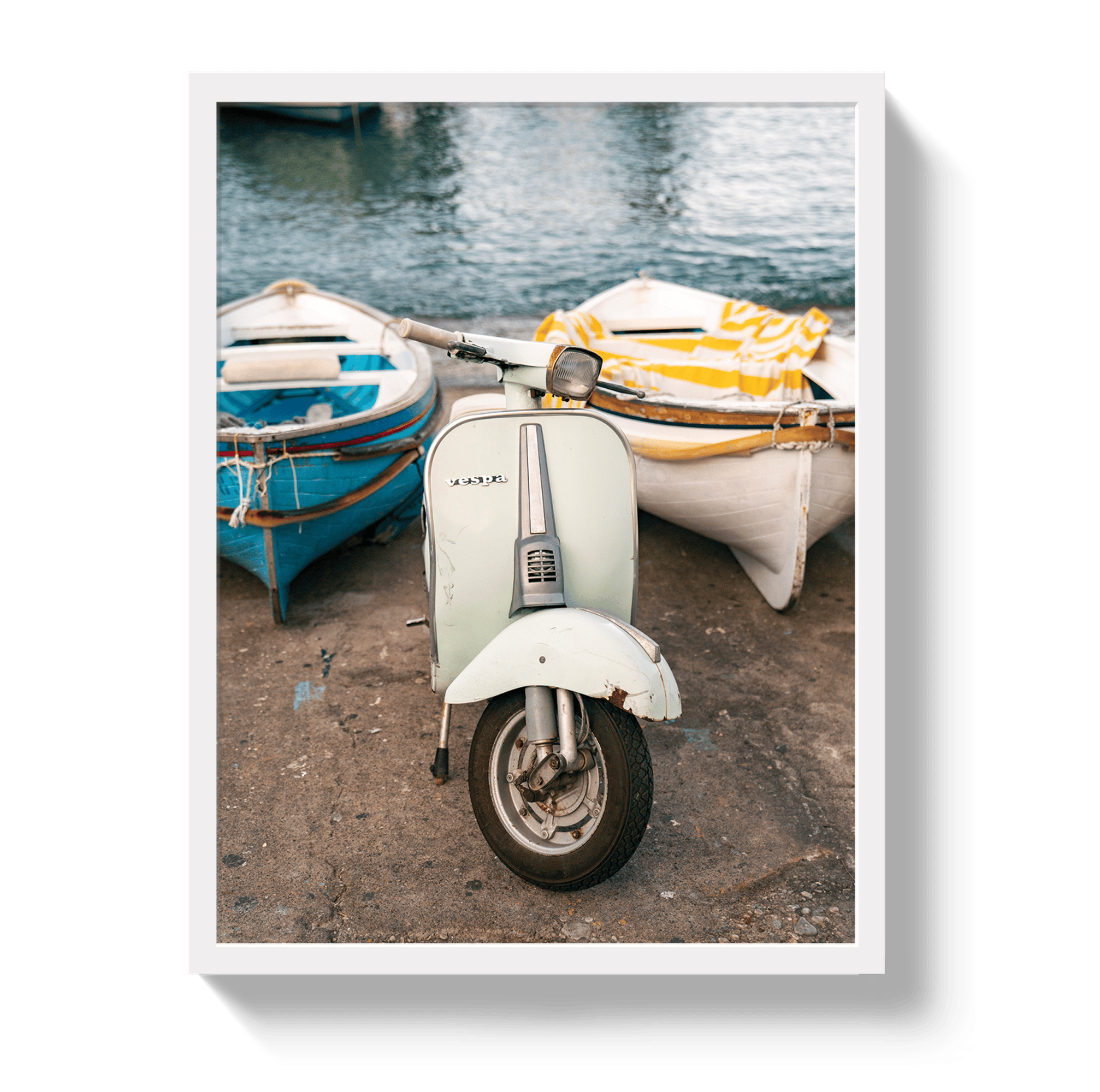 Johnny Vacay White / 11x14 / Full Bleed Vespa Capri