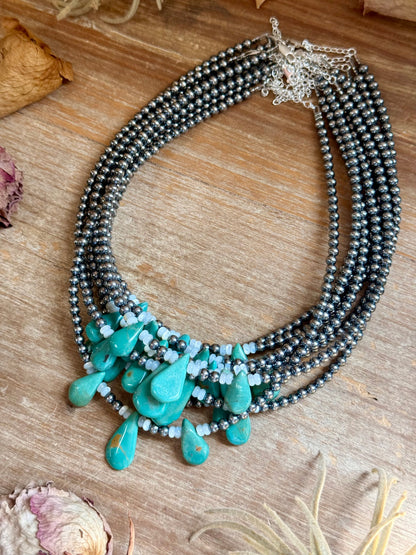Turquoise Teardrop &amp; Freshwater Pearl Necklace