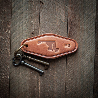 Maryland State Silhouette Leather Keychain Motel Style