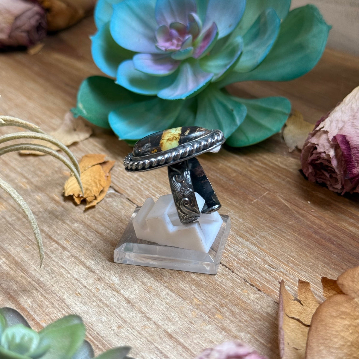 MJ Black Jack Teardrop Sterling Silver Ring
