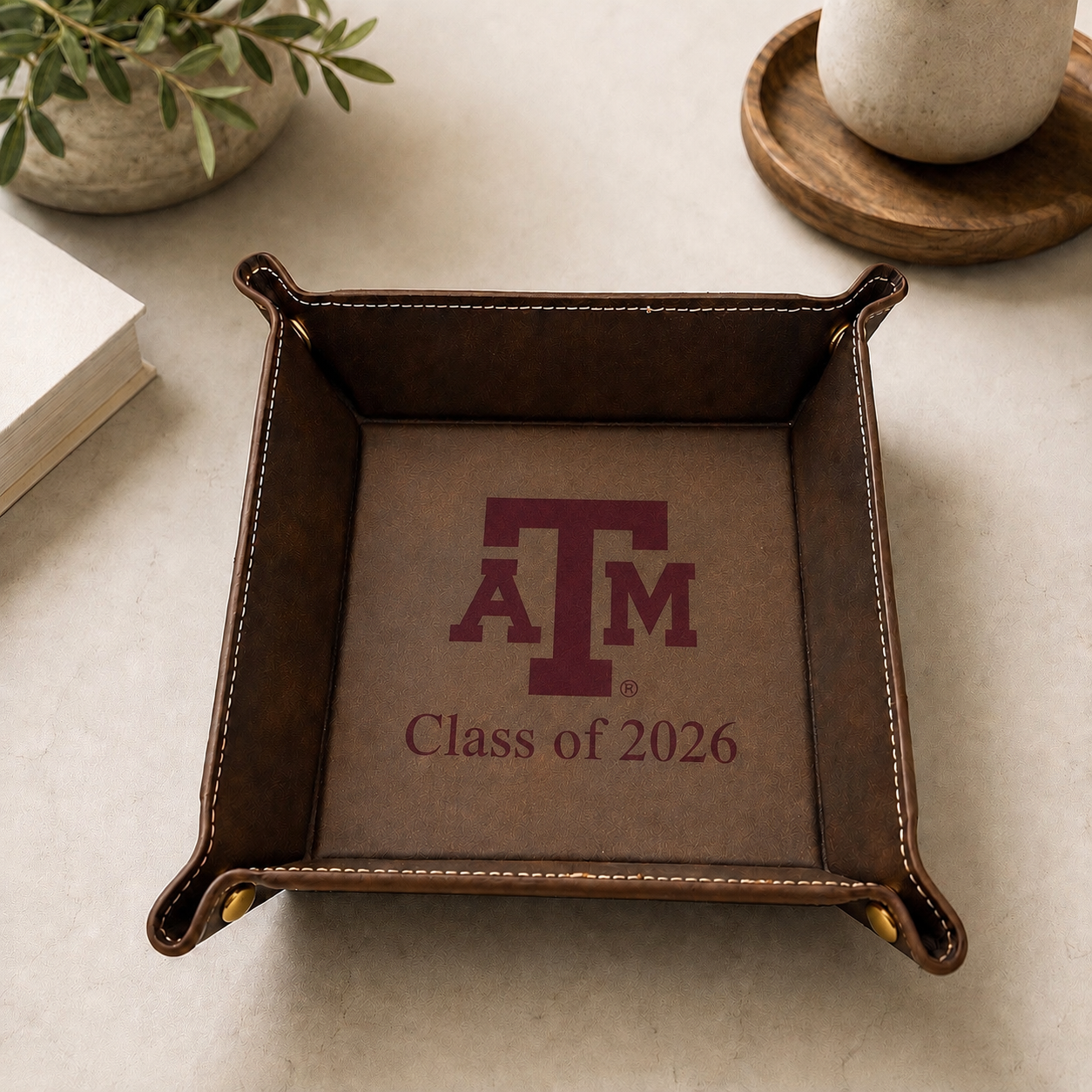 Texas A&amp;M Maroon Leather Catchall Tray