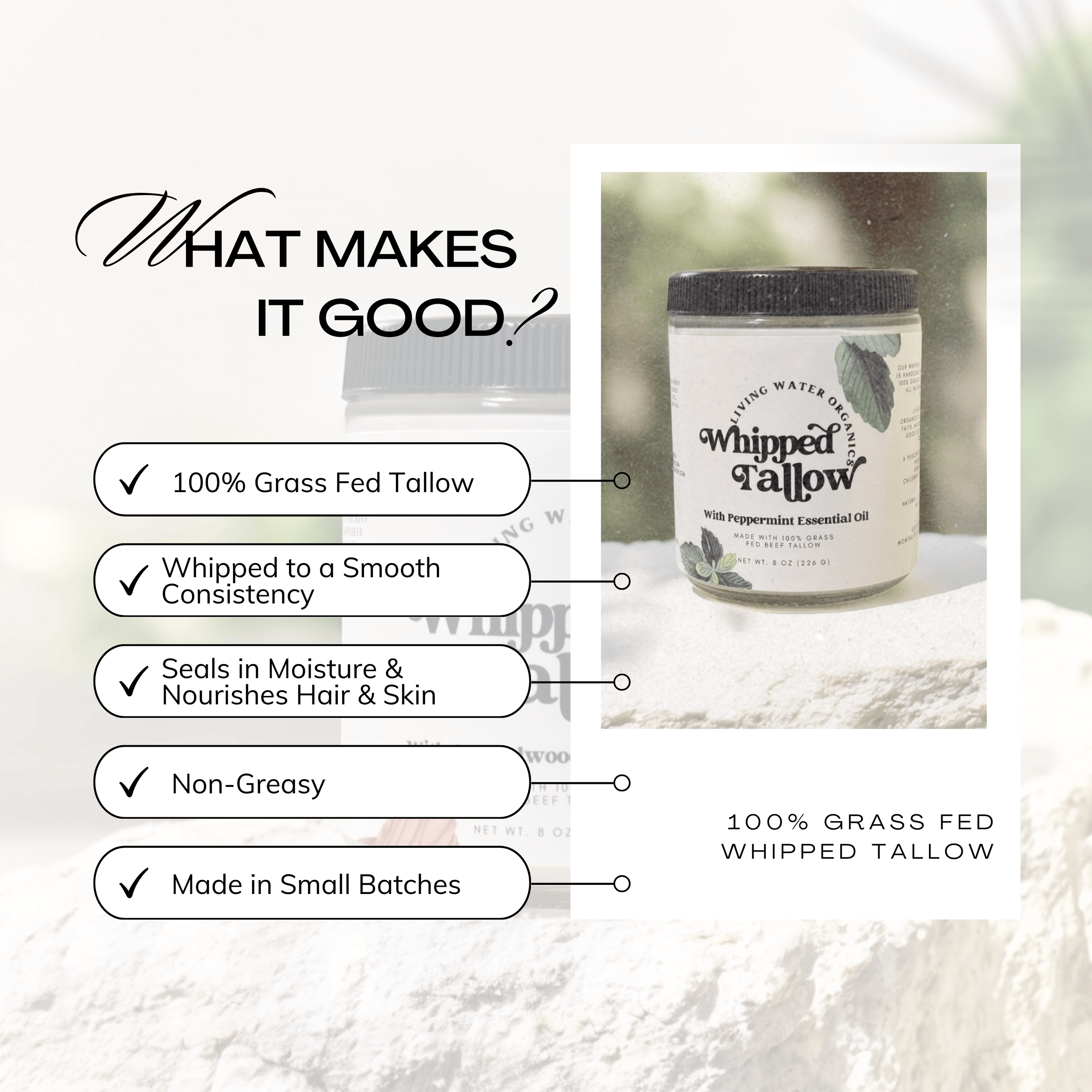 Living Water Organics Whipped Grass-Fed Tallow for Face &amp; Body