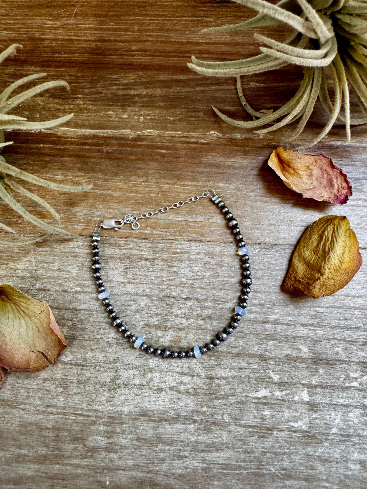 White Opal &amp; Sterling Silver Pearl Bracelet