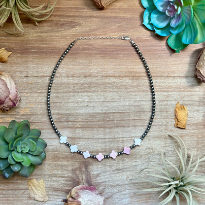 Pink Conch Flower &amp; Sterling Silver Pearl Necklace