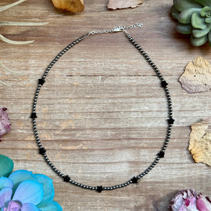 15" Black Onyx Star &amp; Sterling Silver Pearl Necklace