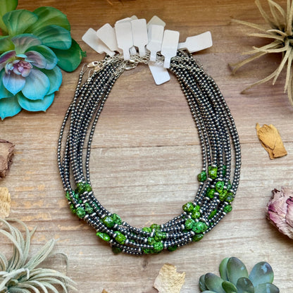 Green Nugget Turquoise &amp; Sterling Silver Pearl Necklace