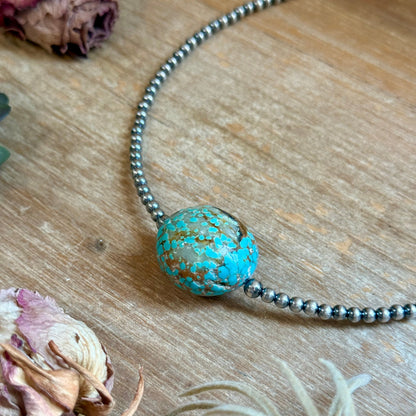 Rare Mine 8 Turquoise &amp; Sterling Silver Pearl Necklace