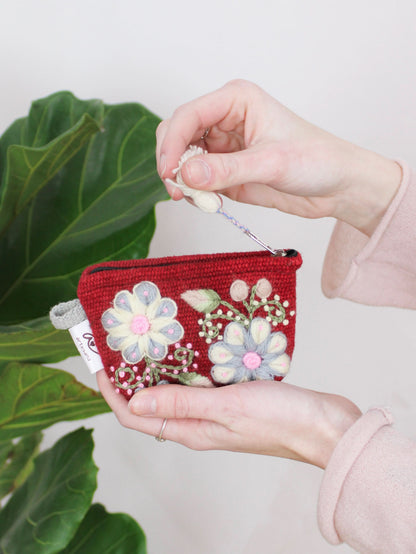 Ash &amp; Rose coin purse Burgundy Sunset Floral Embroidered Coin Purse