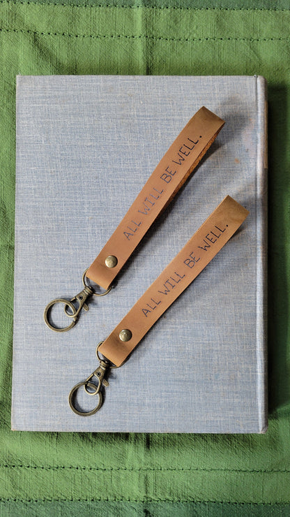"All Will Be Well" Handmade Leather Wristlet Keychain